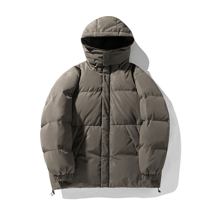 Unisex Down-Look med Huva Parka med Hög Chin Skydd, Dold Dragkedja och Drawstring