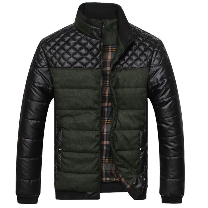 Herr Quiltad Jacka i A Material Mix med Quiltad Axel Sektion och Rutig Foder