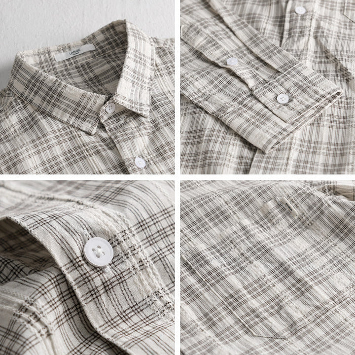 Herr Rutig Bomull Overshirt i Avslappnad Passform med Bröstficka och Soft-Touch