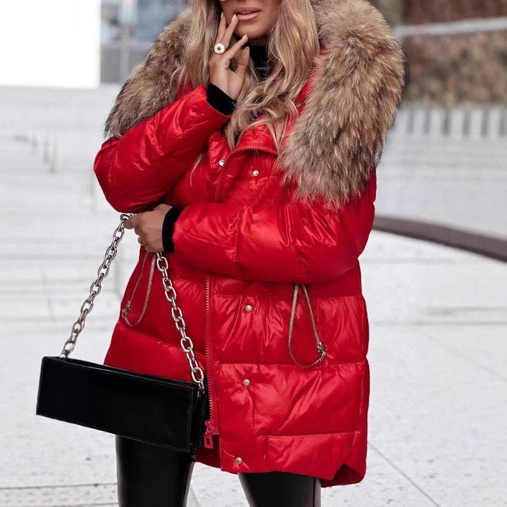 Dam Vinter Down Jacka med Removable Huva och Luxurious Fur Krage