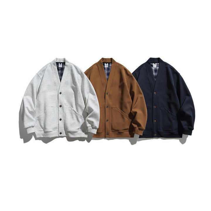Unisex Oversized Cardigan Jacka Gjord av Heavyweight French Terry med V-ringad och Utanpåfickor