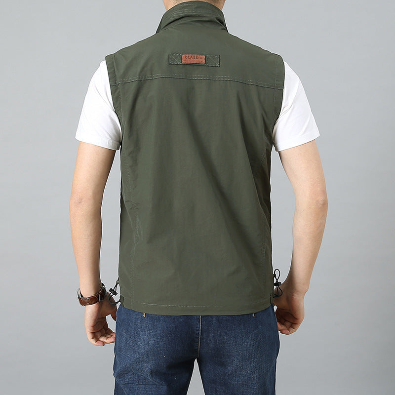Herr Lätt Technical Utility Väst med Zippered Bröstficka och Wind-Resistant Skal