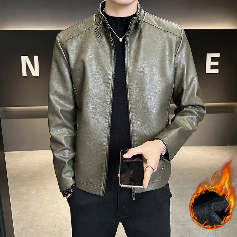 Herr Modern Läderimitation Jacka i Casual Design