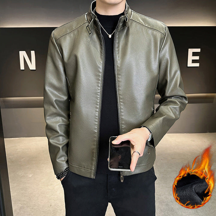 Herr Modern Läderimitation Jacka i Casual Design