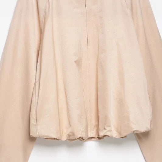 Dam Oversize Blouson Jacka med Funnel Krage, Raglan Ärmar och Justerbar Nederkant