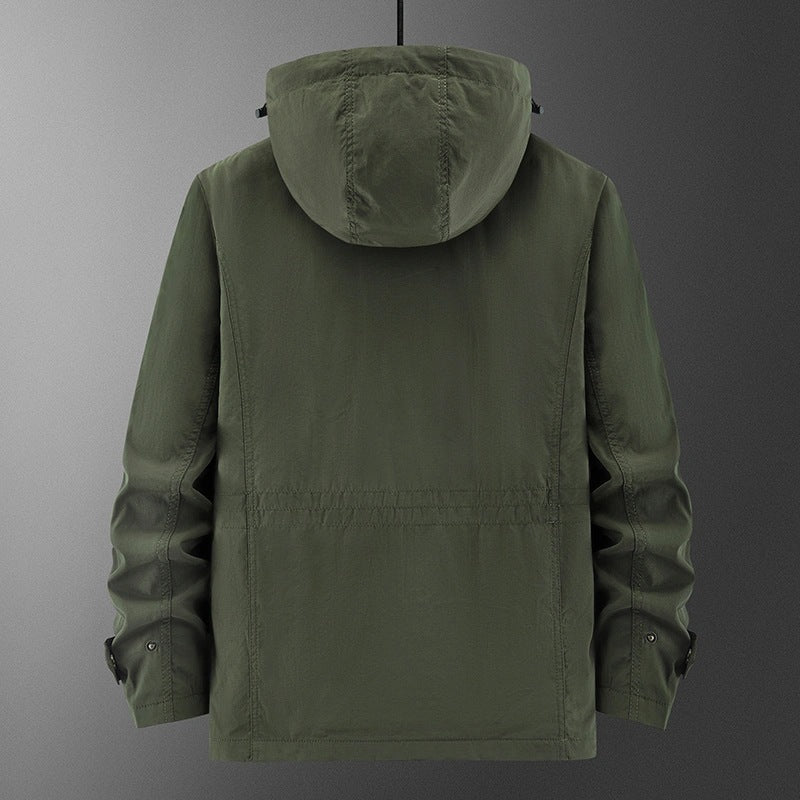Herr Weatherproof Utility Fältjacka med Huva, Mesh Foder och Multi-Function Fickor
