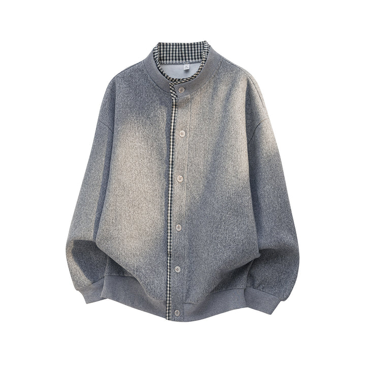 Unisex Oversize Skjortjacka Tillverkad av Ull Blend med Knapp Knäppning och Checked Inner Krage