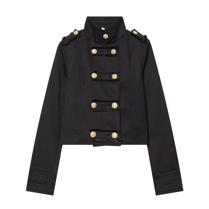 Dam kort Uniform jacka in Military stil med ståkrage och dekorativ knappslå
