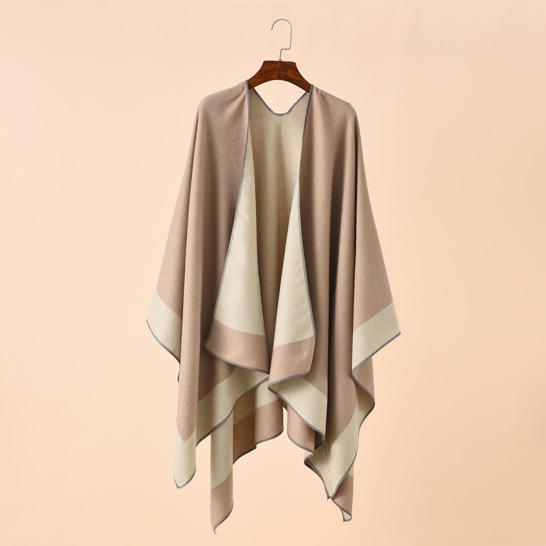 Dam Reversible poncho-Cape tillverkad av Cashmere Blend med oversized skärning