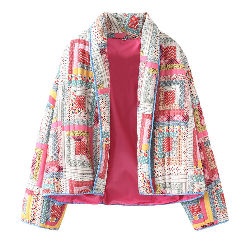 Dam Nano quiltad Cropped Patchwork jacka med sjalkrage och Boxy skärning