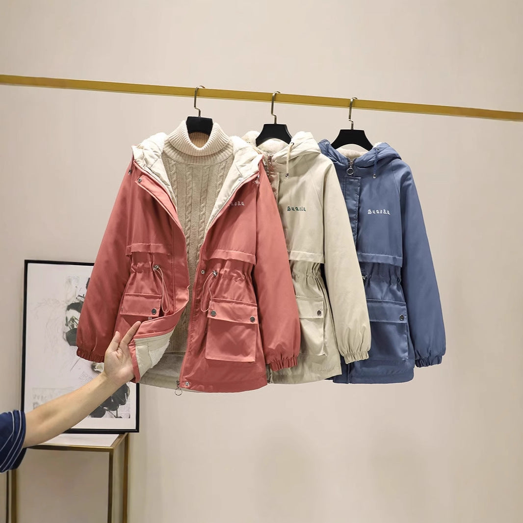 Dam vadderad parka jacka med huva och adjustable waist drawstring
