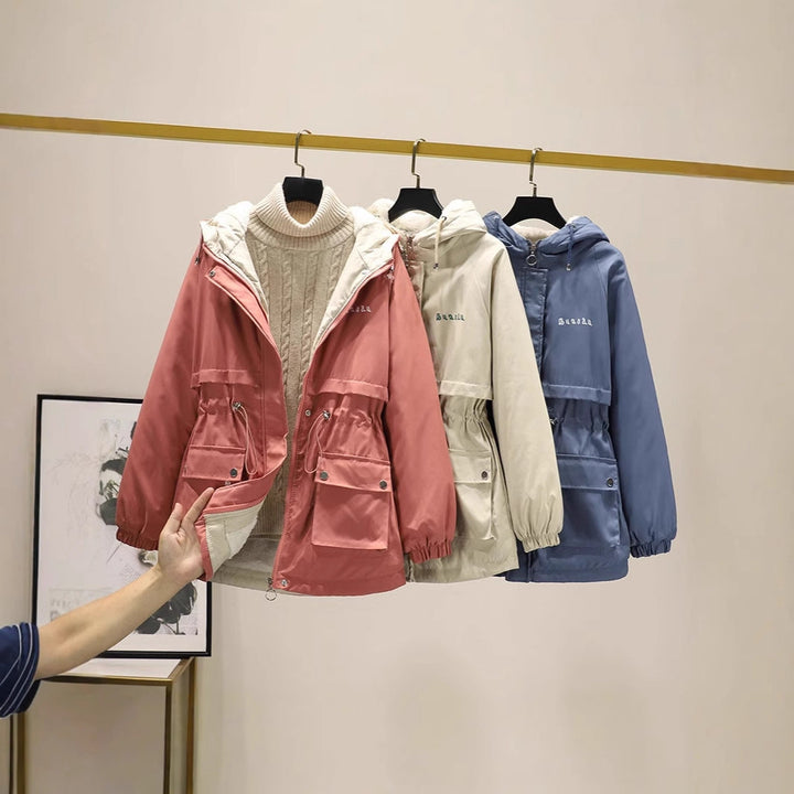 Dam vadderad parka jacka med huva och adjustable waist drawstring