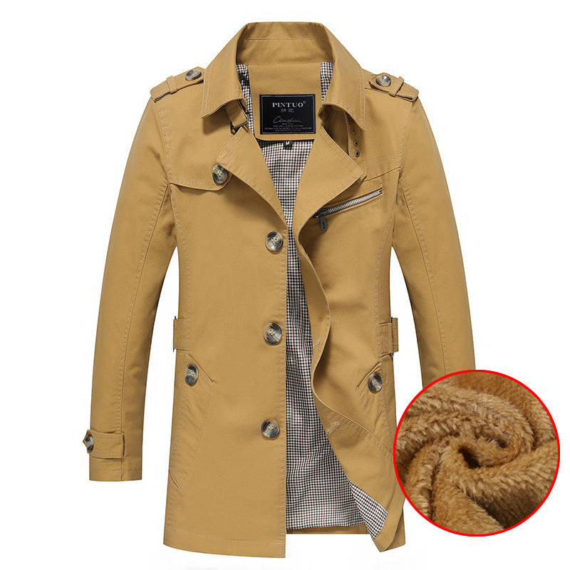 Herr Mid-Length Double-Breasted Trenchcoat med Teddyfoder och Stående Krage