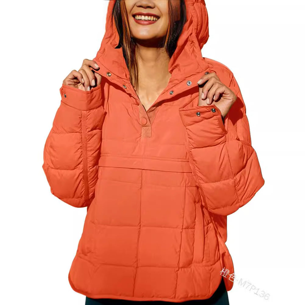 Dam Quiltad Fodrad Pull-Over Anorak med Huva