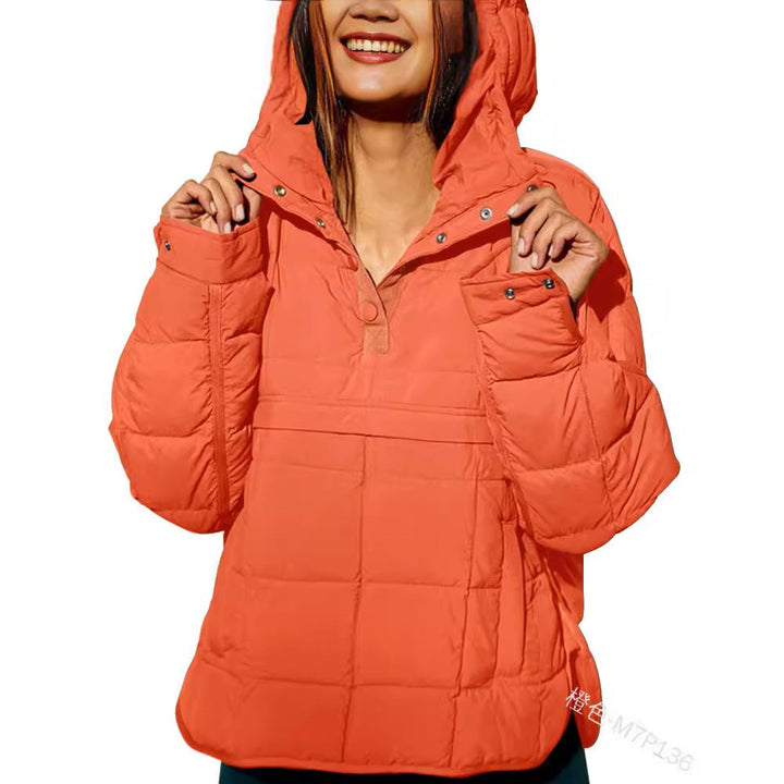 Dam Quiltad Fodrad Pull-Over Anorak med Huva