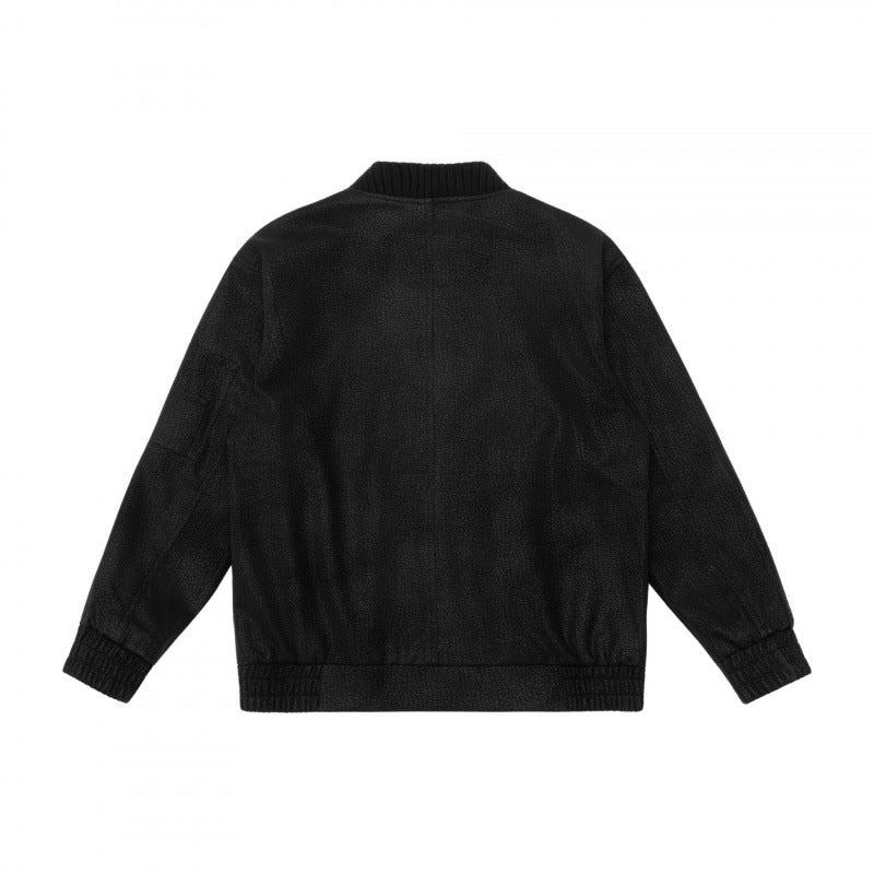 Herr boxig bomberjacka med Textured Canvas Look, ribbad fåll och ärm Ficka