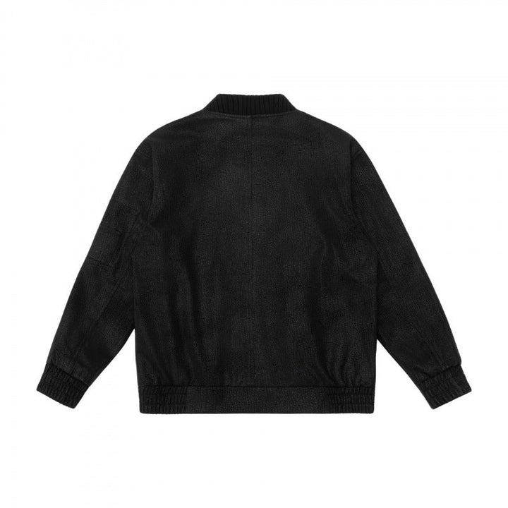 Herr boxig bomberjacka med Textured Canvas Look, ribbad fåll och ärm Ficka