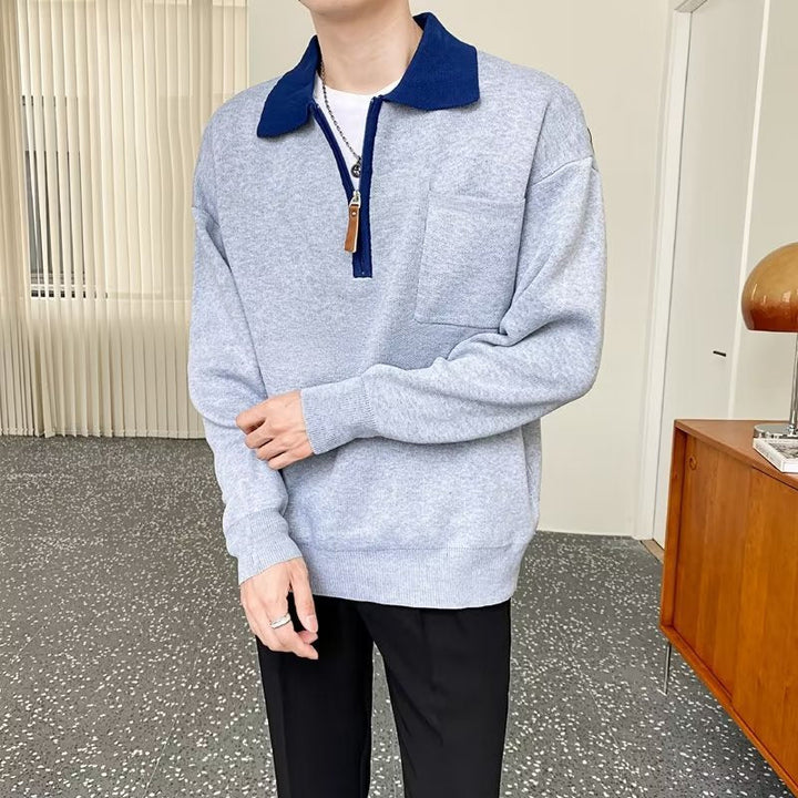 Herr Sportig Pullover med Dragkedja