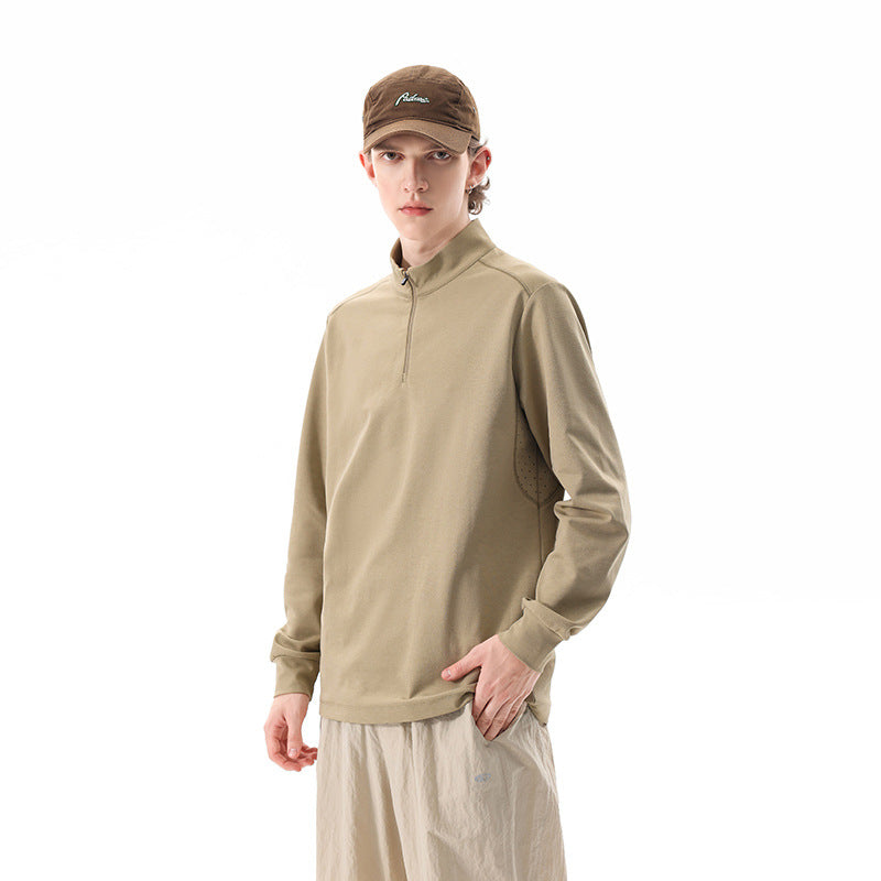 Herr Oversized Halv Dragkedja College-Tröja med Ståkrage och Side Fickor med Dragkedja