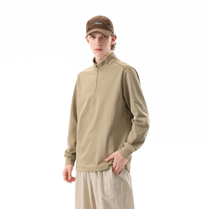 Herr Oversized Halv Dragkedja College-Tröja med Ståkrage och Side Fickor med Dragkedja