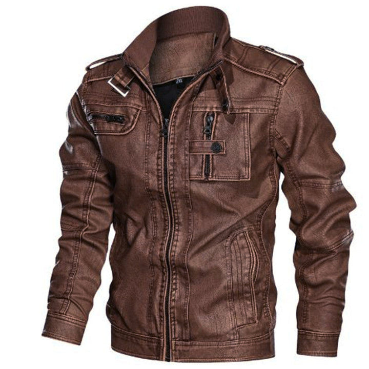 Herr Urban Läderimitation Blouson med Axel Axelklaffar, Dragkedja och Funktion Fickor