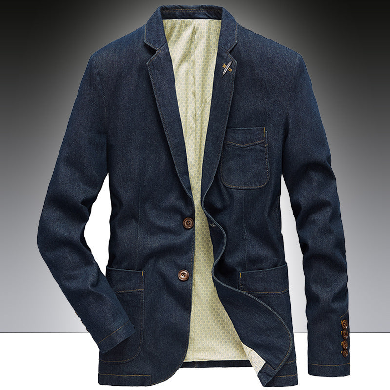 Herr Denim Kavaj i Unstructured Worker Stil med Utanpåfickor