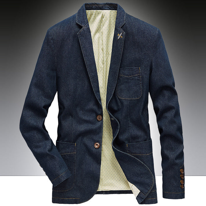 Herr Denim Kavaj i Unstructured Worker Stil med Utanpåfickor