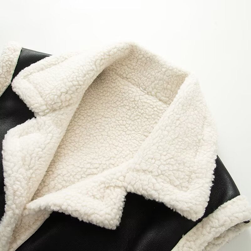 Dam Sleeveless Lambskin Imitation Väst med Slagkrage och Utanpåfickor