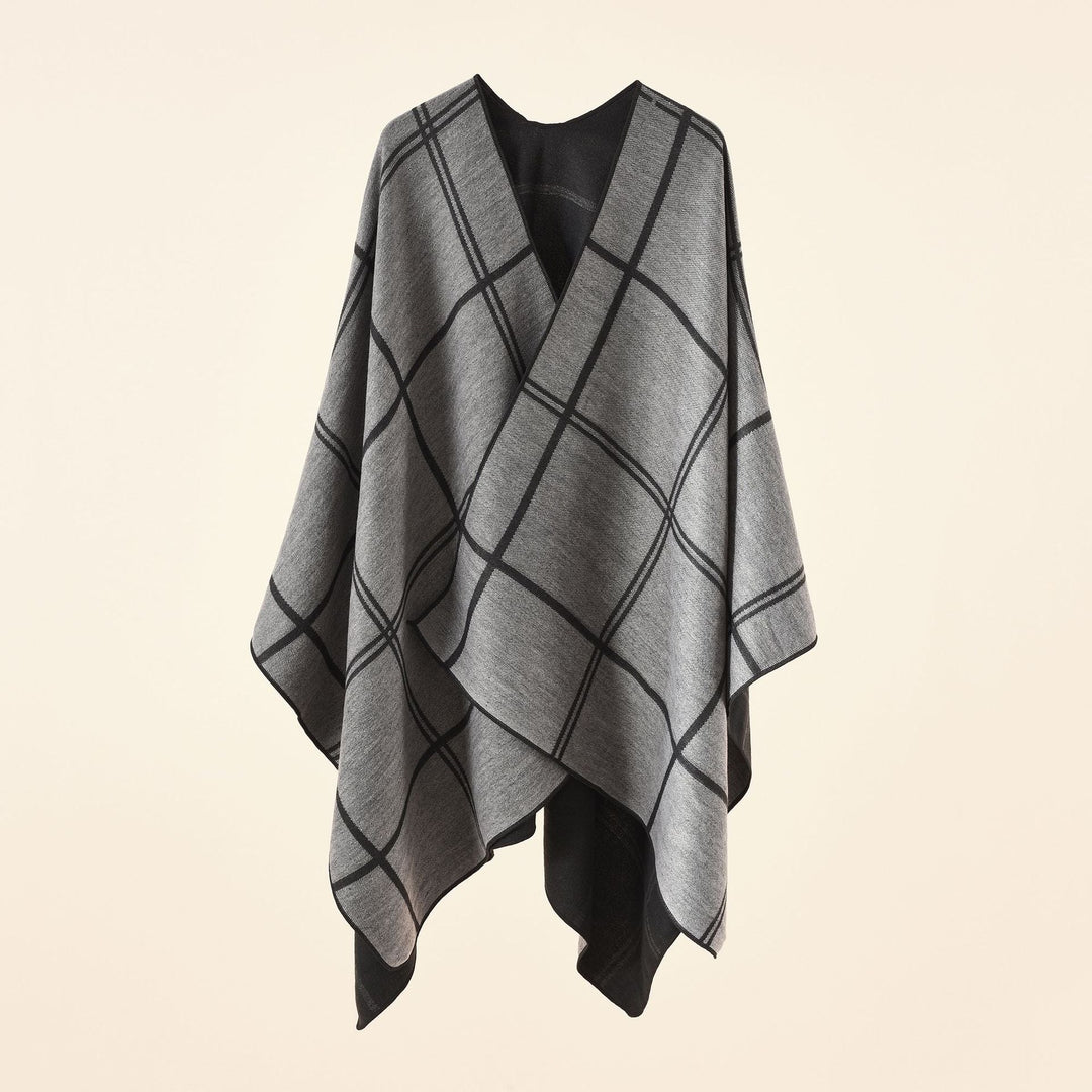 Dam Light rutig ullblandning Ruana poncho med V-Neck