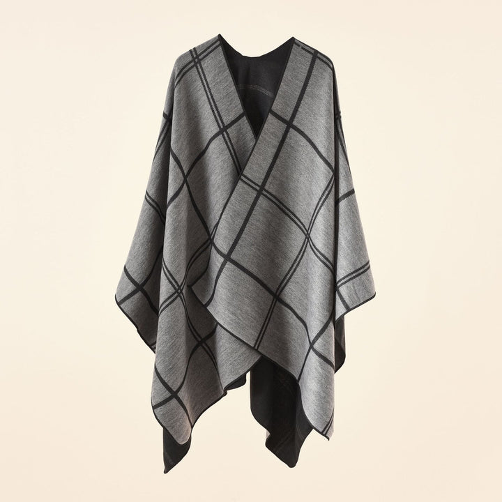 Dam Light rutig ullblandning Ruana poncho med V-Neck