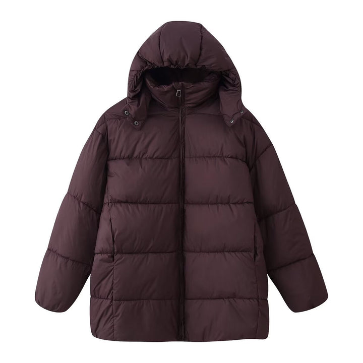 Dam Oversized Vadderad Kappa med Huva och Quiltad Termisk Filling