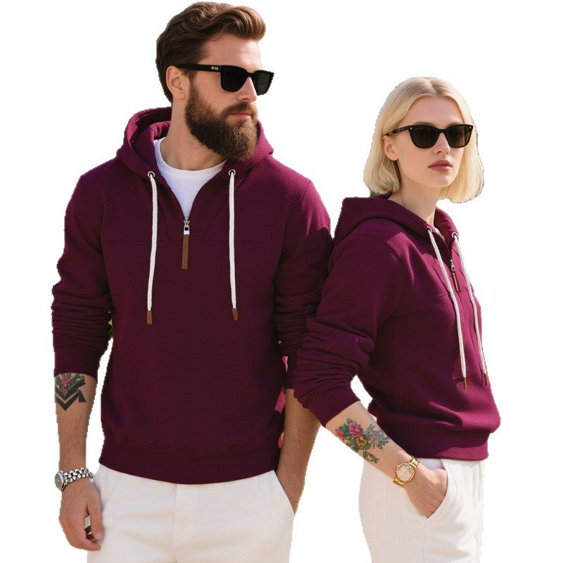 Herr Mjuk Fleece Luvtröja med Halv Dragkedja och Adjustable Huva