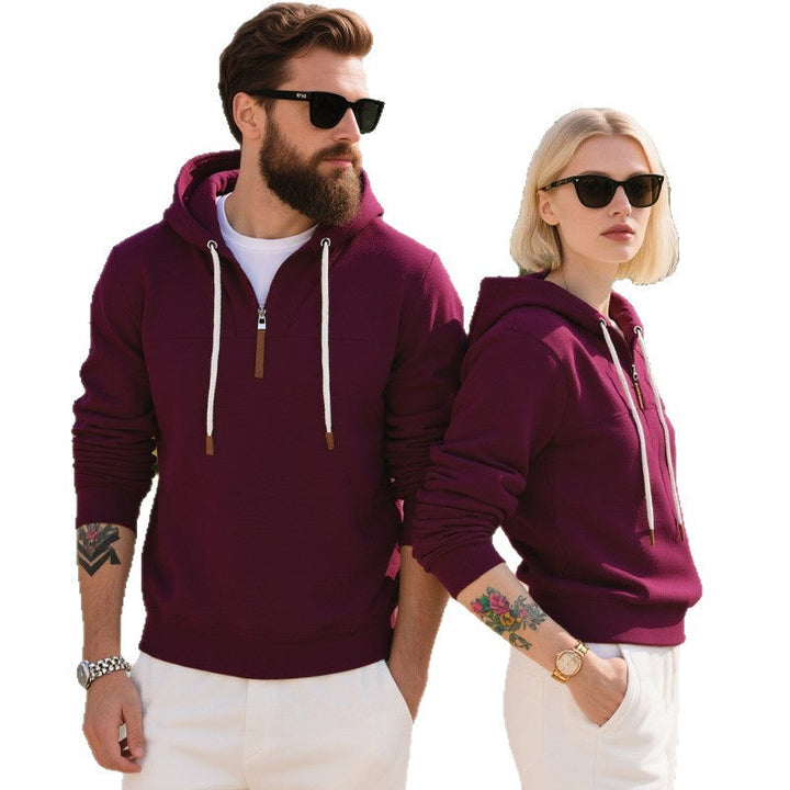Herr Mjuk Fleece Luvtröja med Halv Dragkedja och Adjustable Huva