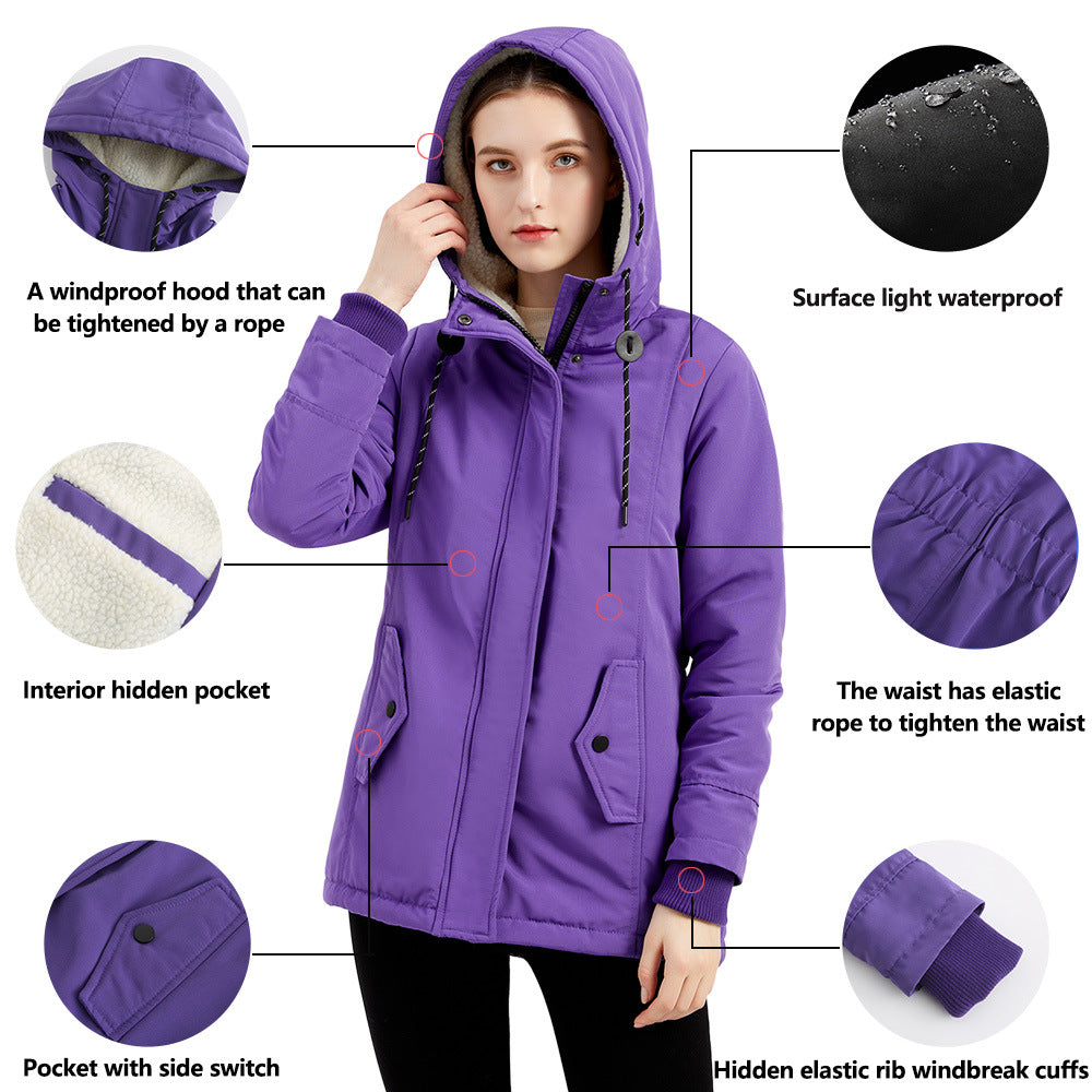 Dam vadderad vinter parka med teddy fleece foder och huva