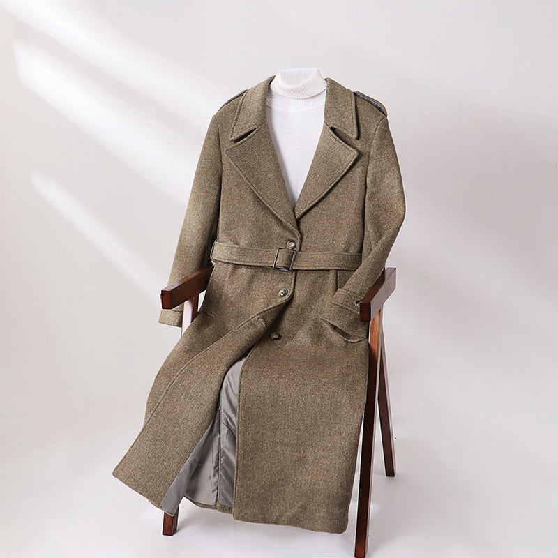 Herr Maxi-Length Ullblandning Overcoat med Boxig Siluett, Sjalkrage Krage och Dekorativa Axelklaffar