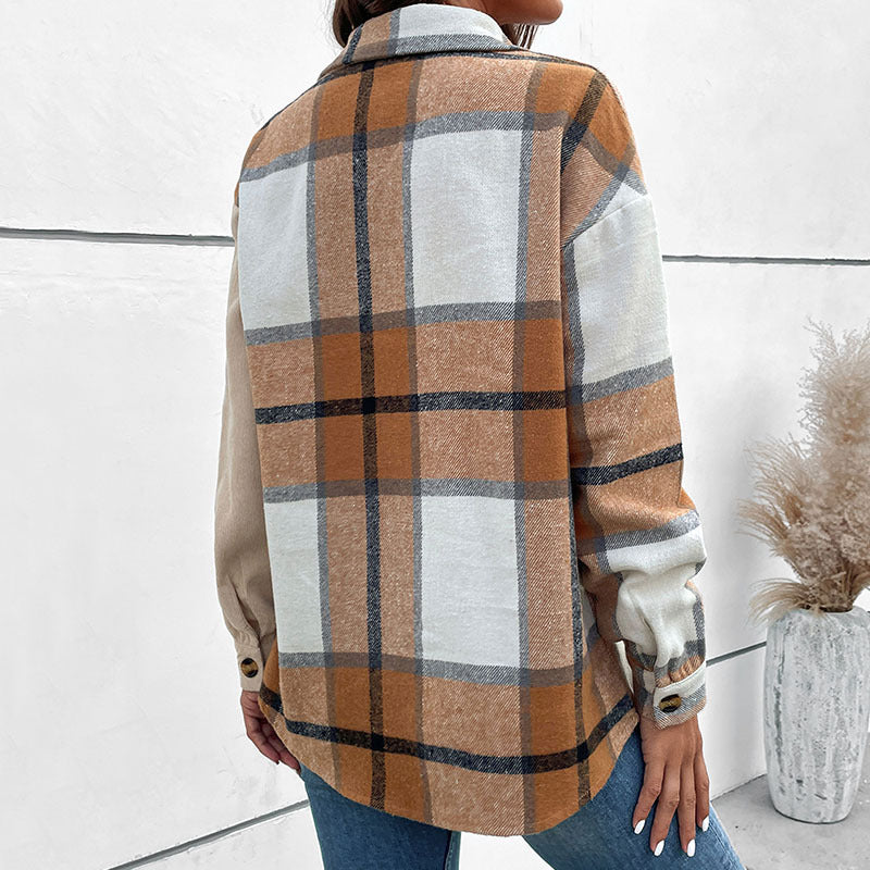 Dam Skjorta Jacka i Two-Tone Check och Manchester Mix med Oversized Skärning