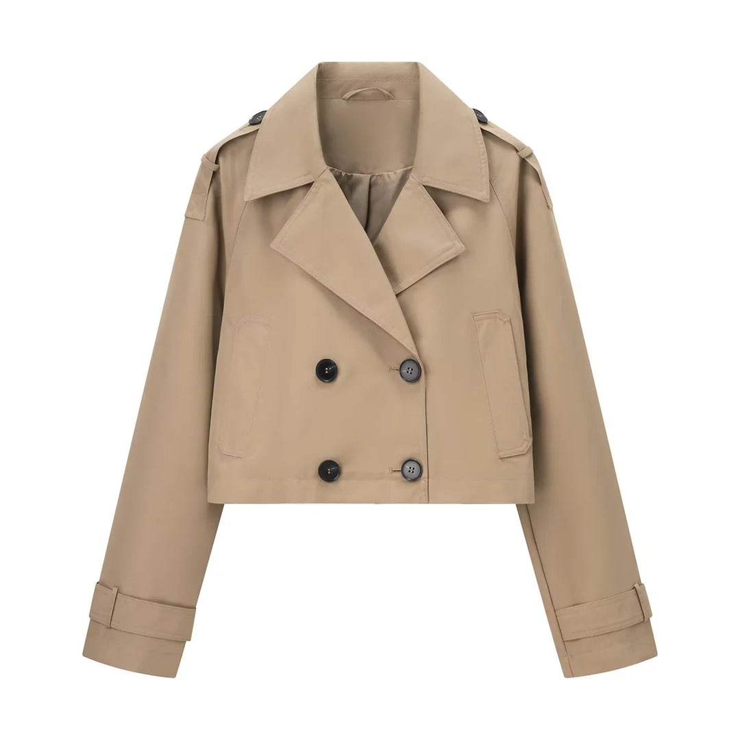 Dam kort-skärning cropped trenchcoat med double-breasted knäppning och epaulettes