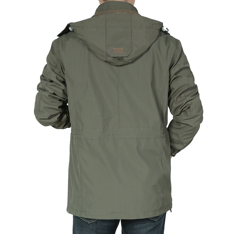 Herr Mångsidig Canvas Fält Parka med Huva, Multifunctional Fickor och Slitstark Sömmar