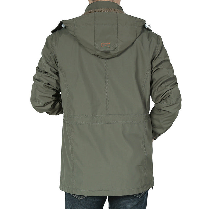Herr Mångsidig Canvas Fält Parka med Huva, Multifunctional Fickor och Slitstark Sömmar