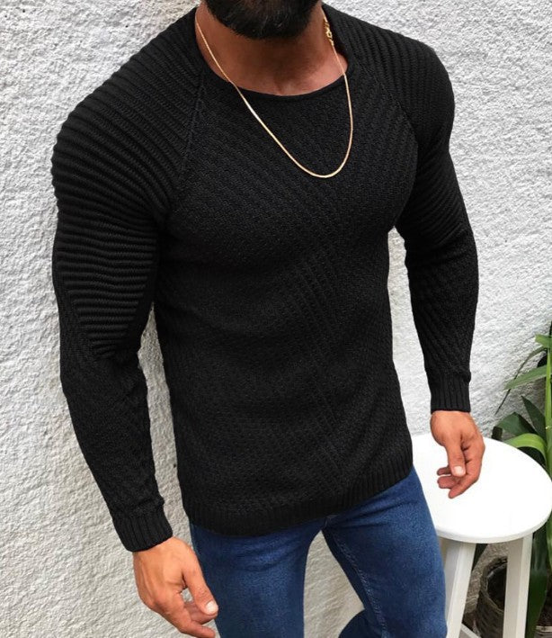 Herr Strukturerad Smal-Passform Raglan Tröja Gjord av Fin Ribbad och Waffle Stickad