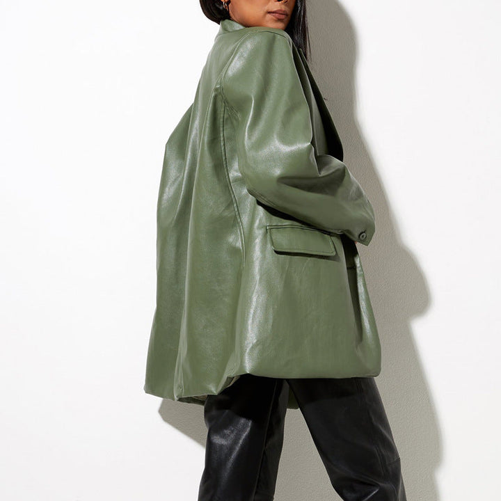 Dam Oversized Konstläder Blazer Jacka
