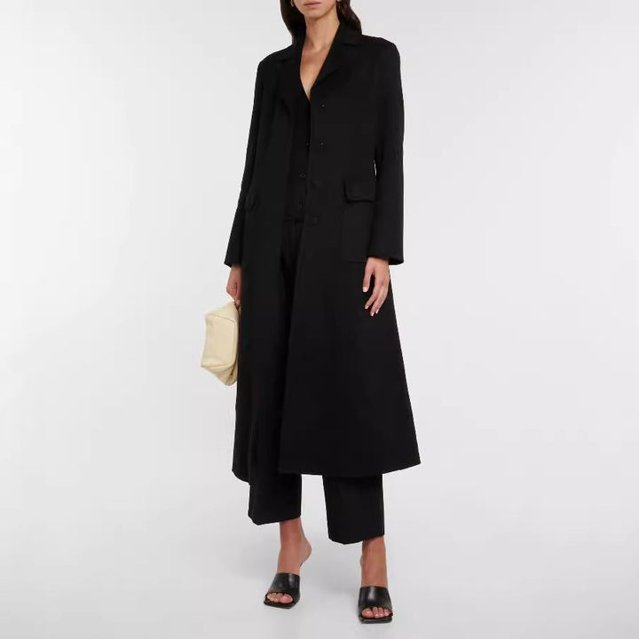 Dam Maxi lång Single-Breasted blazer kappa med Clean Fall och Flap fickor