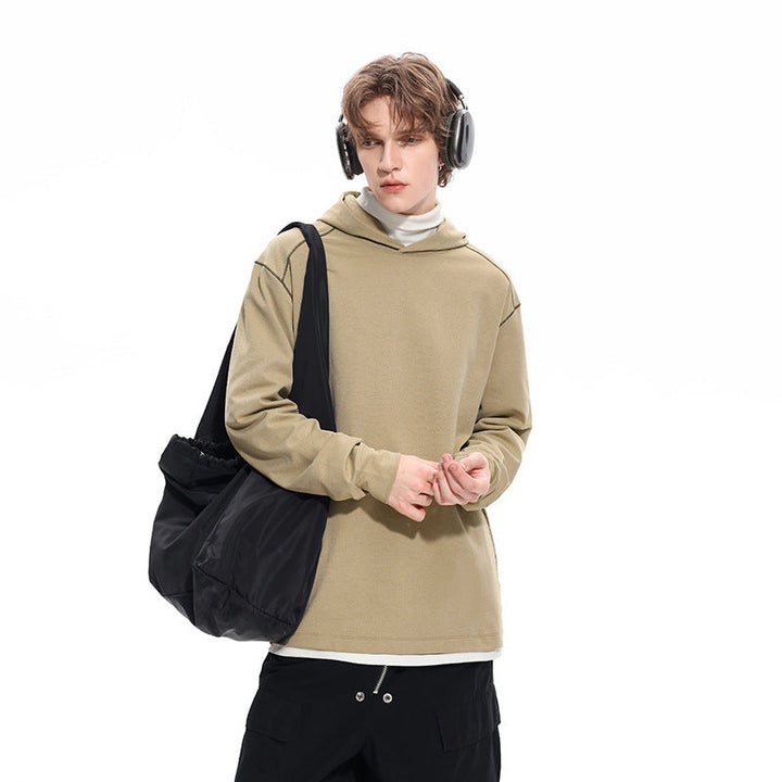 Herr Oversized Luvtröja Gjord av Kraftig Bomullsblandning med Contrast Stitching och Raglanärmar