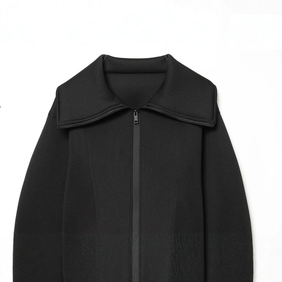 Dam Kort Strukturerad Jacka i Neoprene Look med Bred Sjalrakrage