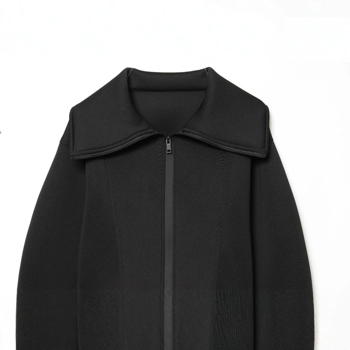 Dam Kort Strukturerad Jacka i Neoprene Look med Bred Sjalrakrage