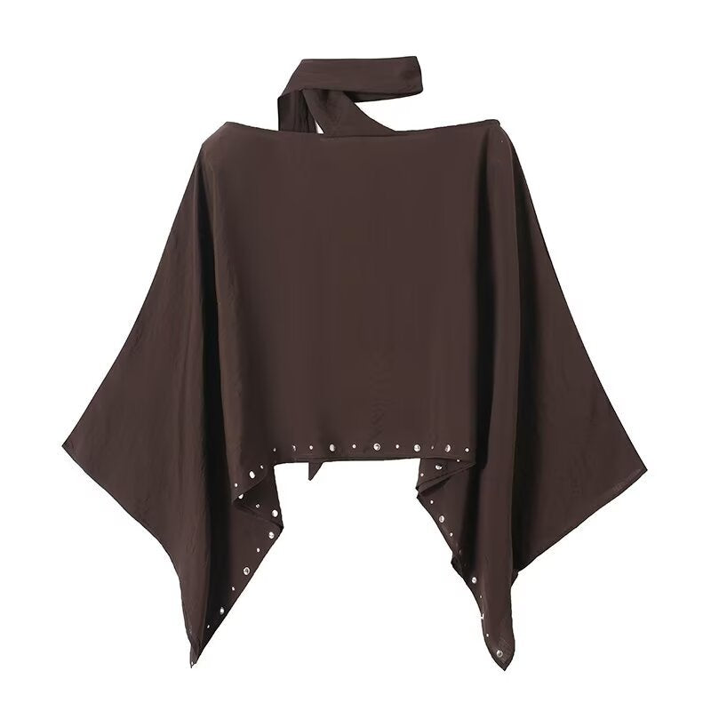 Dam Asymmetrisk Poncho Cape med Ties och Grommet Kant