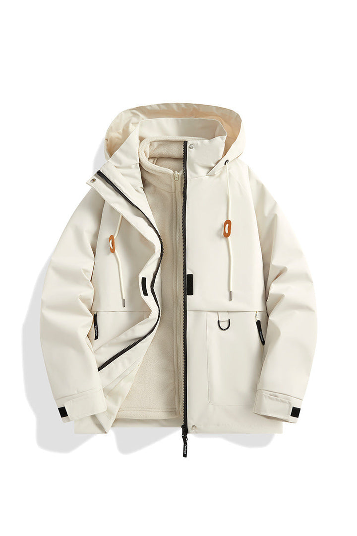 Herr Multi-Layer Softshell Utilityjacka med Integrated Fleece Inre Jacka, Dragsko Huva och Multi-Functional Fickor