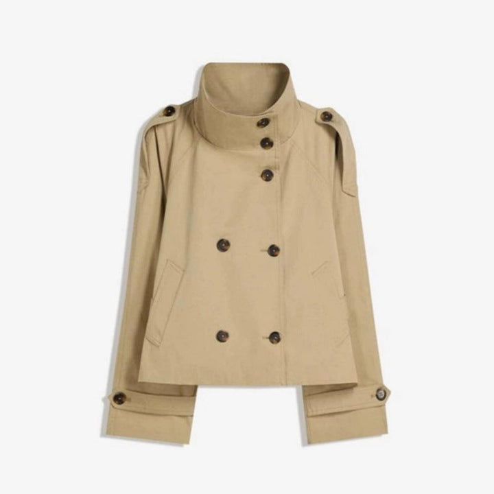 Dam kort skärning trench Cape med Removable ärmar, ståkrage och Double-Breasted