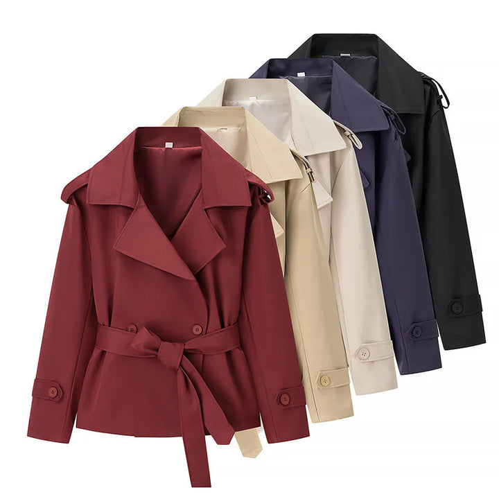 Dam shortened double-breasted trenchcoat med tie bälte axel flaps och cuff fasteners