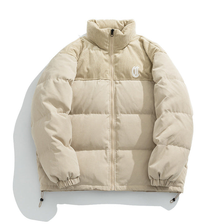 Unisex Vadderad Quiltad Jacka med Cord Panel, Stå Krage och Drawstring